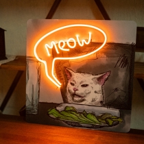 The Meow Cat Poster with Neon Inserting, Unbreakable Neon Sign, Meme Poster