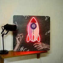 Rocket Balloon Poster with Neon Inserting, Unbreakable Neon Sign 