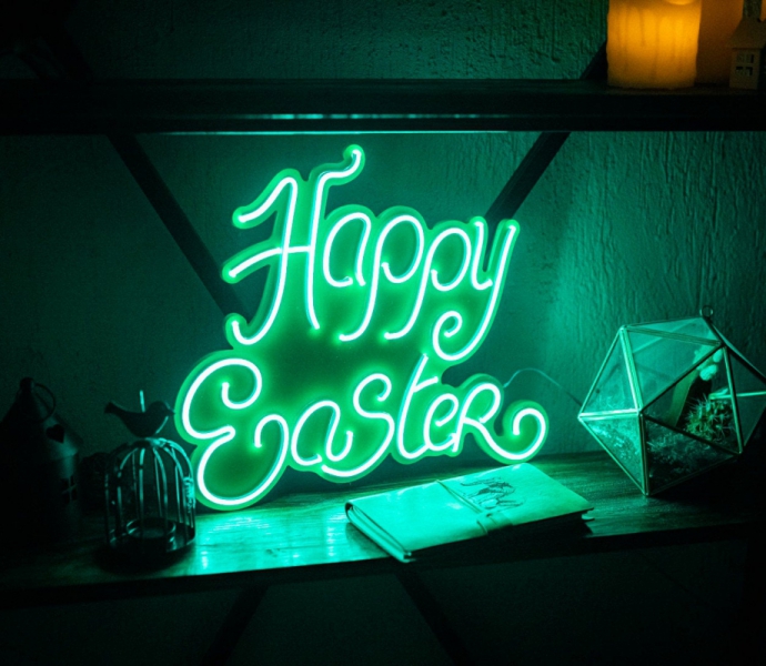 Happy Easter Unbreakable Neon Sign, Neon Letters, White background