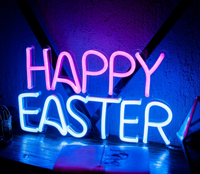 Happy Easter Unbreakable Neon Sign, Two colors,  Neon Letters, Transparent background