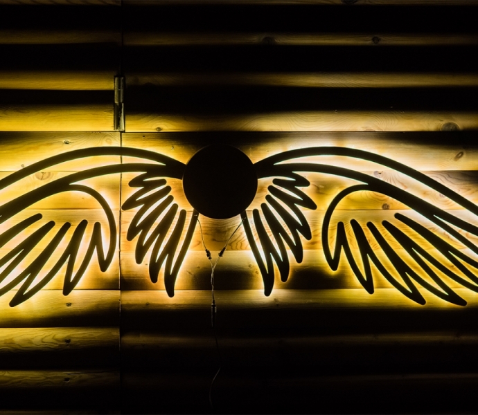 Wooden Angel Wings with Background Light Up Sign