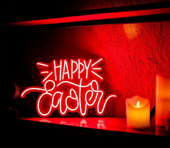 Happy Easter Unbreakable Neon Sign, Neon Letters, White background