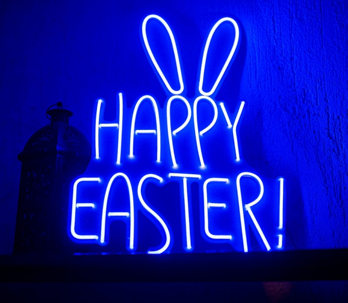 Happy Easter, Bunny Ears, Unbreakable Neon Sign, Neon Letters, White background