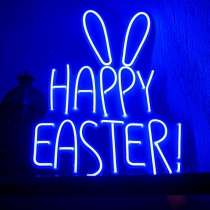 Happy Easter, Bunny Ears, Unbreakable Neon Sign, Neon Letters, White background