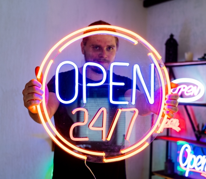 Open 24/7, Unbreakable Neon Sign