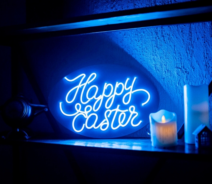 Happy Easter Unbreakable Neon Sign, Neon Letters, White background