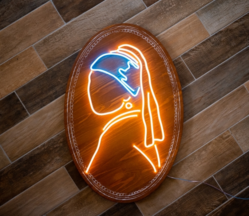 Girl with a Pearl Earring with an ellipse backing, Unbreakable LED Neon sign