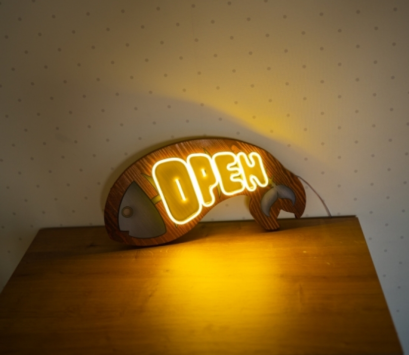 Fish with Open, Unbreakable Neon Sign