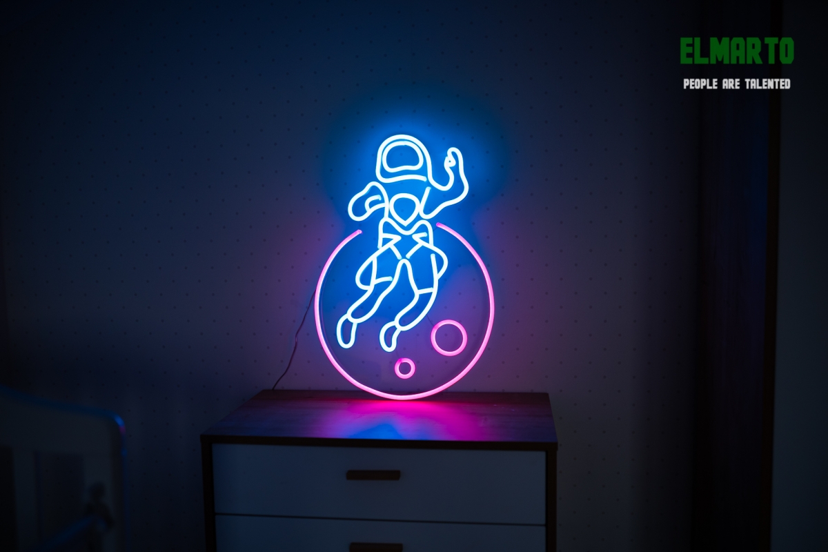 Astronaut on a Planet's Orbit, Unbreakable Neon Sign - Elmarto