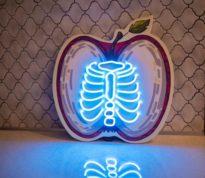 Apple with a Skeleton Rib Cage, Unbreakable Neon Sign