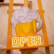 Open, Beer Glass, Unbreakable Neon Sign