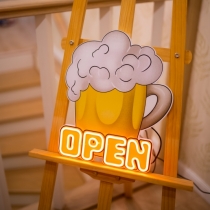 Open, Beer Glass, Unbreakable Neon Sign