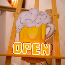 Open, Beer Glass, Unbreakable Neon Sign