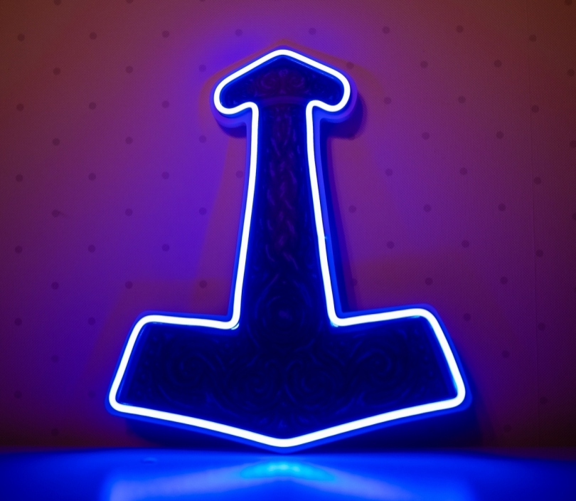 Thor's hammer, Mjolnir, Scandinavian Ornament, Unbreakable Neon Sign