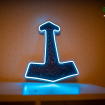 Thor's hammer, Mjolnir, Scandinavian Ornament, Unbreakable Neon Sign