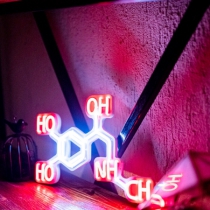 Molecule of Adrenaline, Unbreakable Neon Sign, Transparent background
