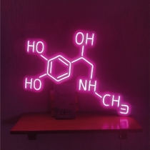 Molecule of Adrenaline, Unbreakable Neon Sign, Transparent background