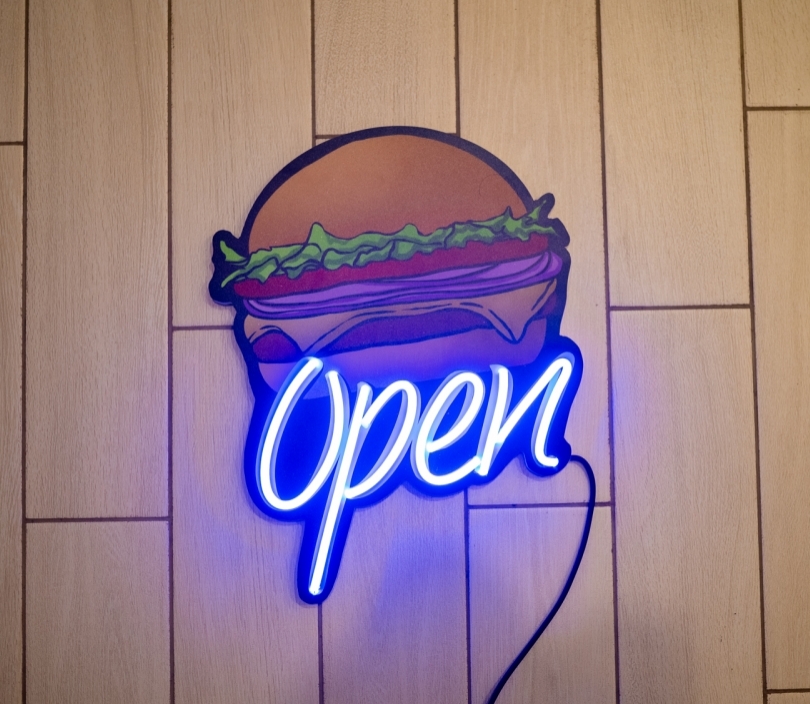 Open, Burger, Unbreakable Neon Sign