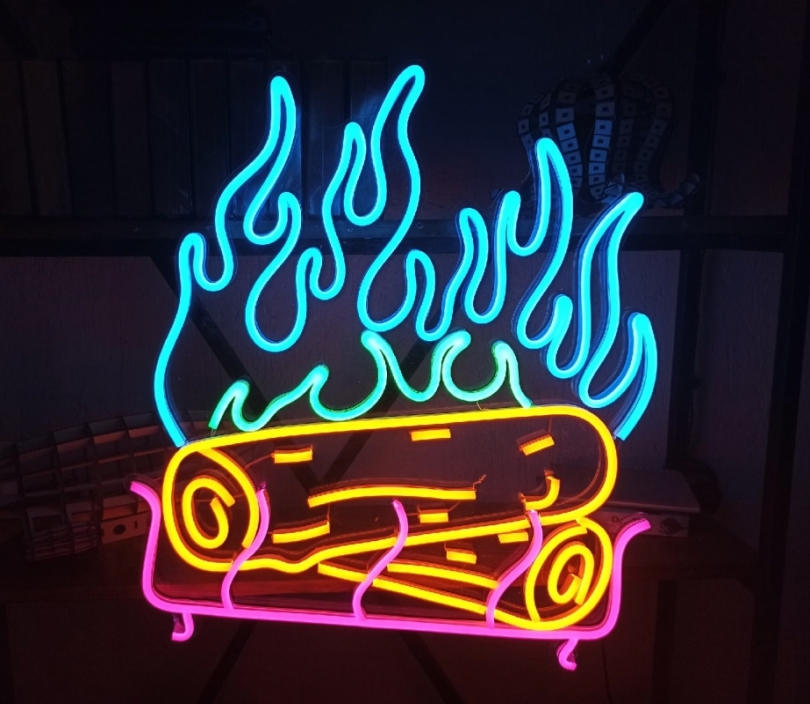 Fireplace, Hearth, Grate with Logs, Unbreakable Neon Sign