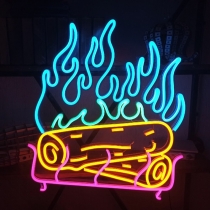 Fireplace, Hearth, Grate with Logs, Unbreakable Neon Sign