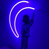 Sticker+Neon Sign Boy with a Moon Bedroom Light Wall Decor