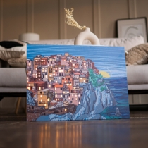 Manarola At Sunset, Peaceful Paysage, Picture On Canvas , Nightlight, Unforgettable Gift.