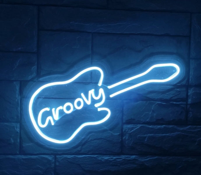 Personalized Guitar, Groovy, Unbreakable Neon Sign, Music Sign, Transparent background