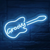 Personalized Guitar, Groovy, Unbreakable Neon Sign, Music Sign, Transparent background