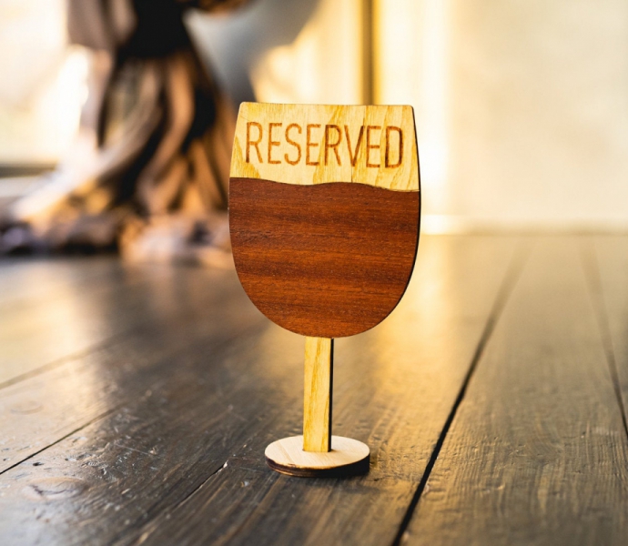 Wholesale/Retail Of Reserved Signs As A Glass Of Wine, Double-sided Table Sign, Handmade Of Wood, Height 20 cm, Two models