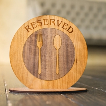 Wholesale/Retail Of Reserved Signs As A Plate With Utensils, Double-Sided Table Sign, Handmade Of Wood, Height 17 cm.
