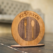 Wholesale/Retail Of Reserved Signs As A Plate With Utensils, Double-Sided Table Sign, Handmade Of Wood, Height 17 cm.