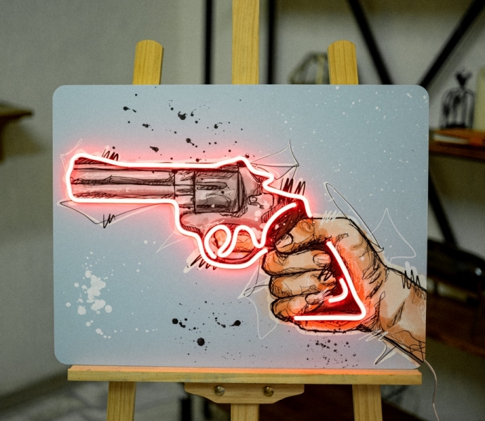 The Gun Poster with Neon Inserting, Unbreakable Neon Sign